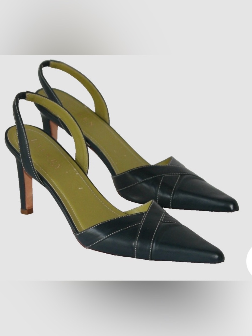 Vintage Ralph Lauren Navy Pointed Slingback Heels, Size 8
